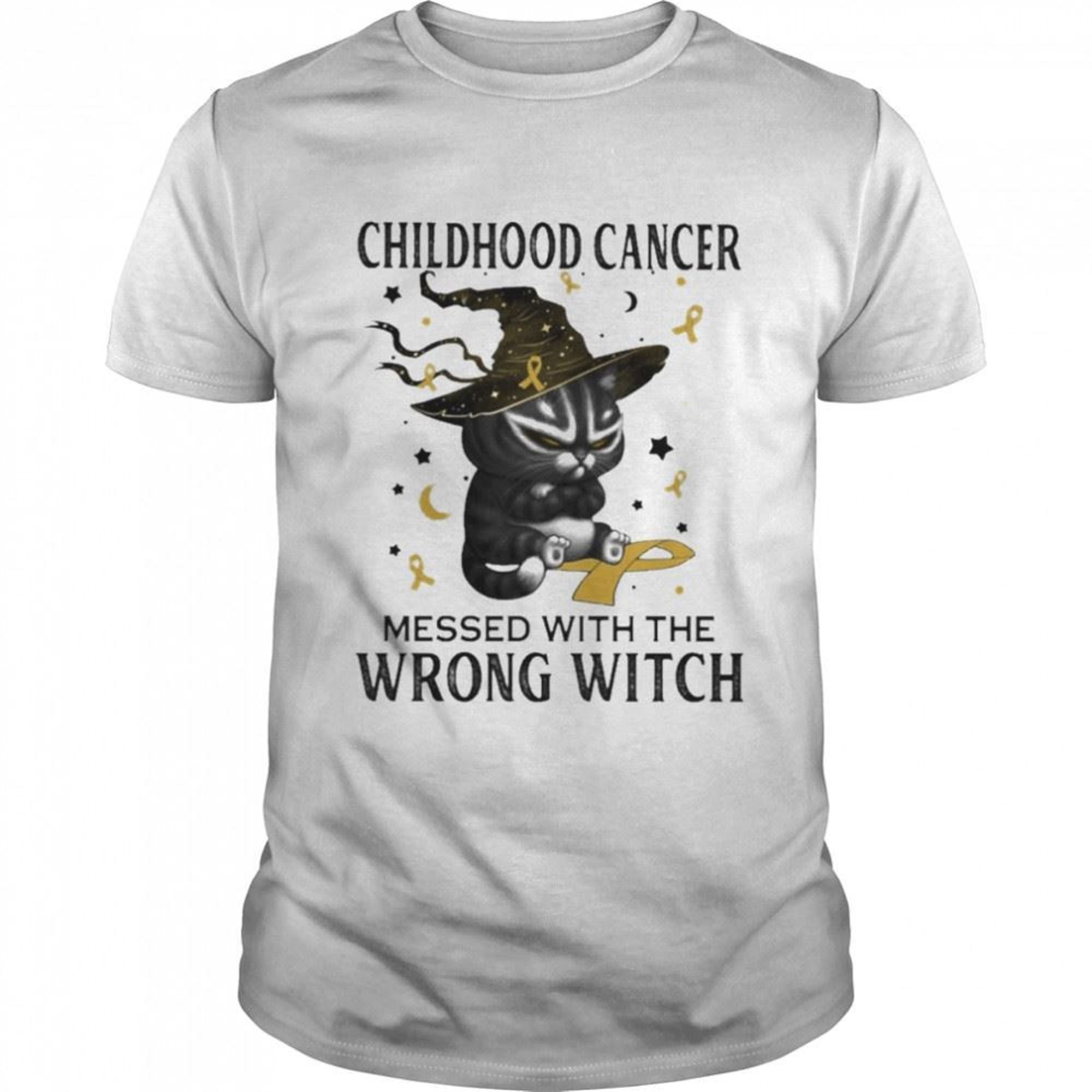 Black Cat Childhood Cancer Messed With The Wrong Witch Halloween Shirt