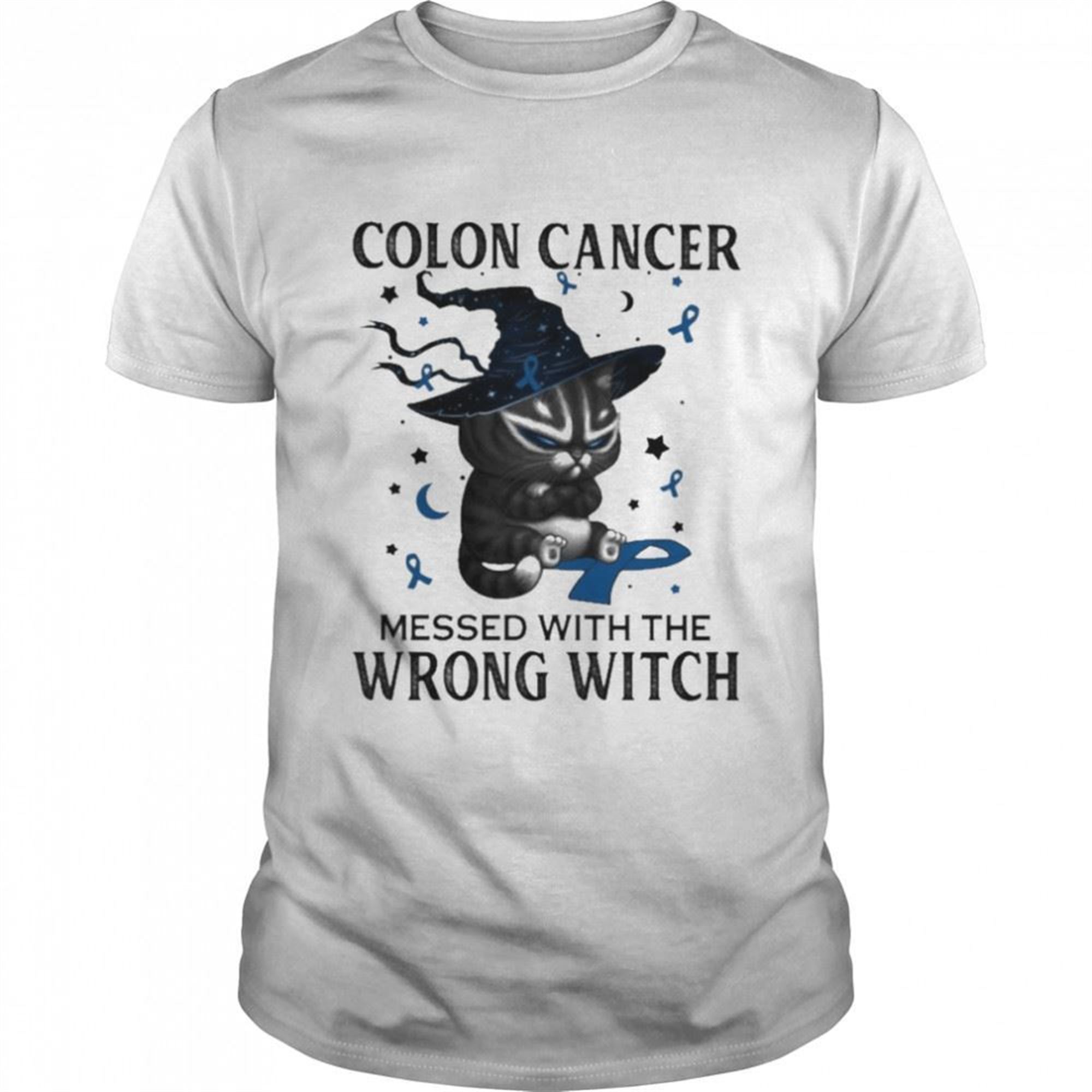 Black Cat Colon Cancer Messed With The Wrong Witch Halloween Shirt
