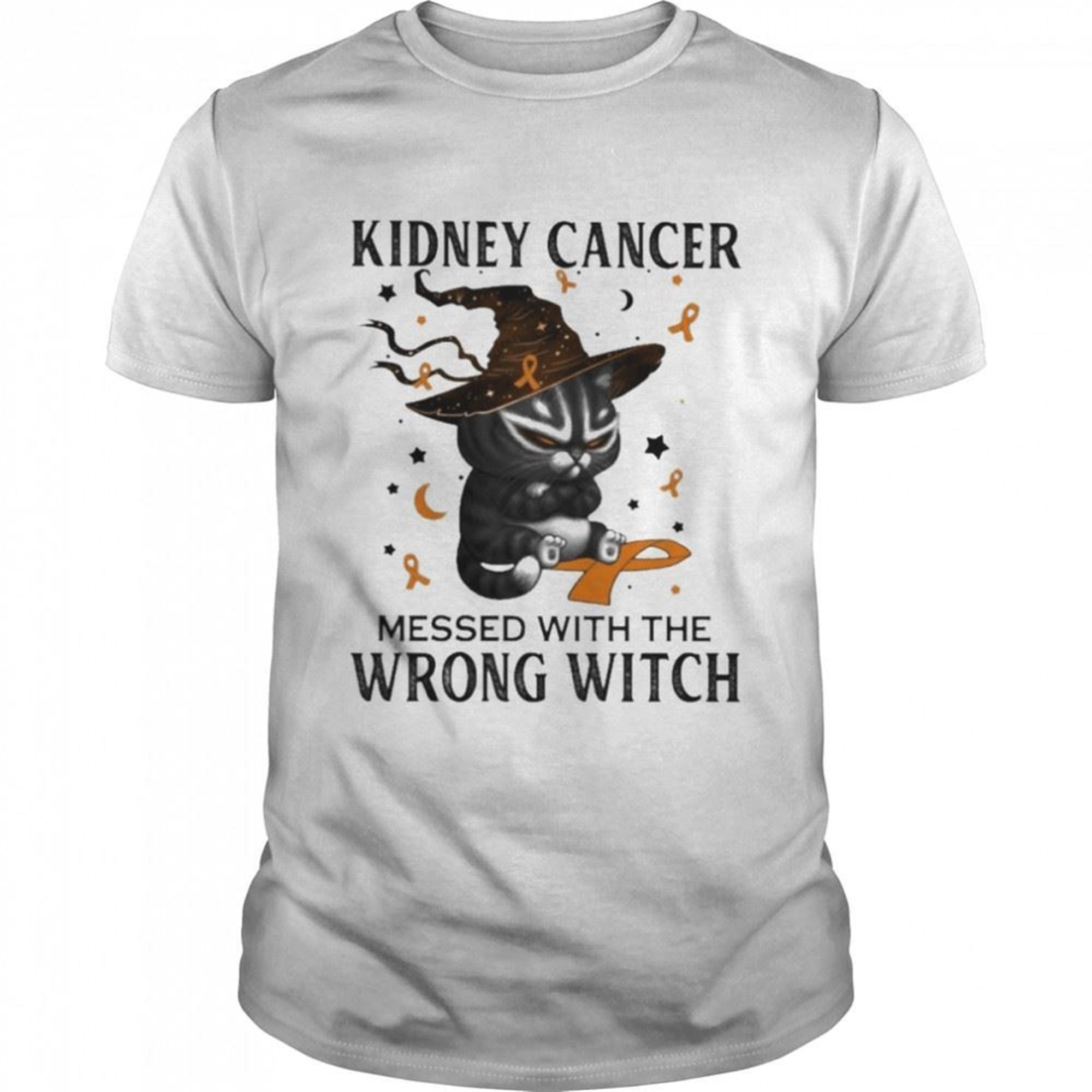 Black Cat Kidney Cancer Messed With The Wrong Witch Halloween Shirt