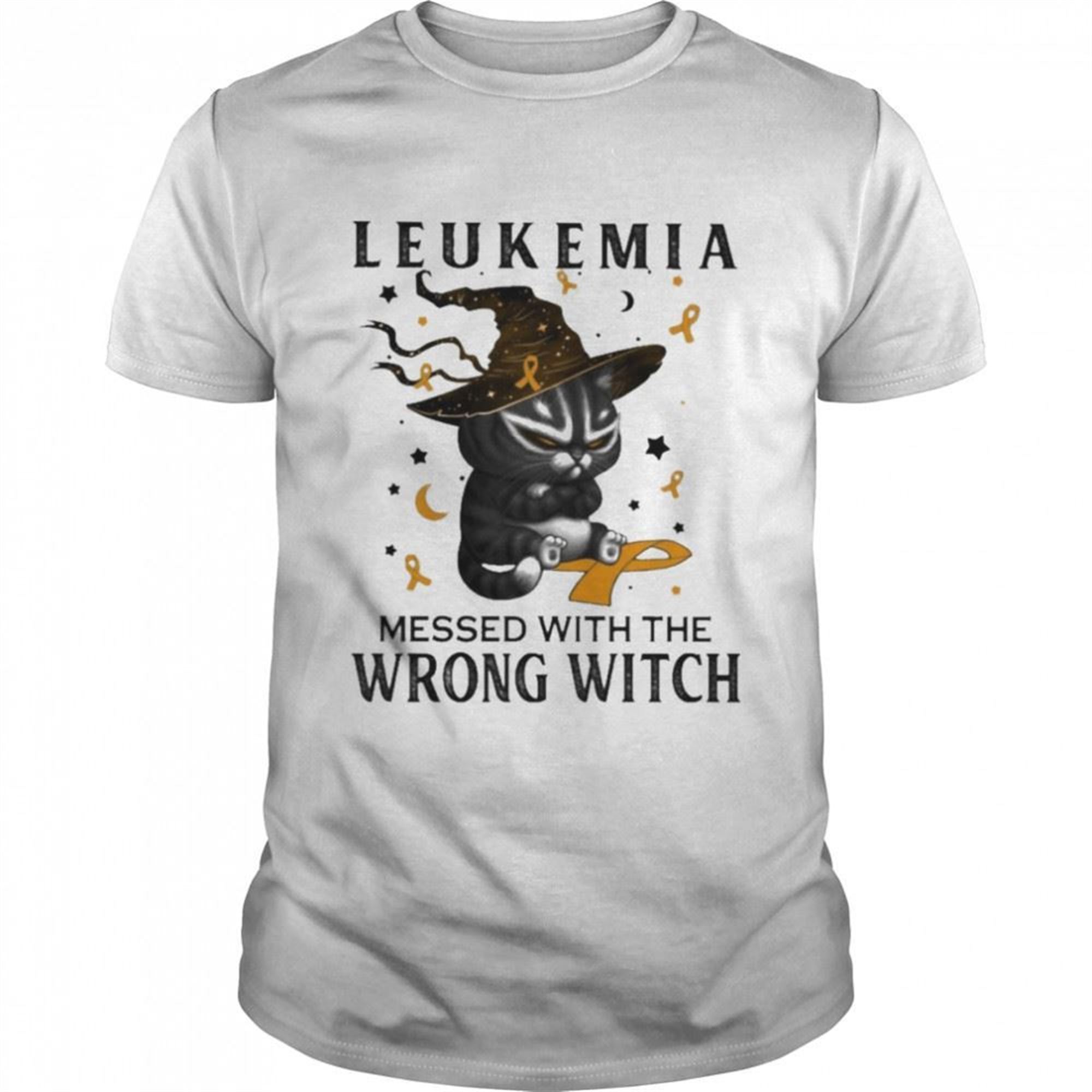 Black Cat Leukemia Messed With The Wrong Witch Halloween Shirt