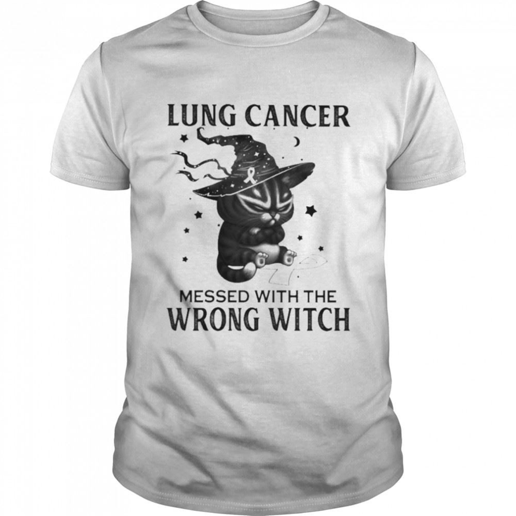 Black Cat Lung Cancer Messed With The Wrong Witch Halloween Shirt