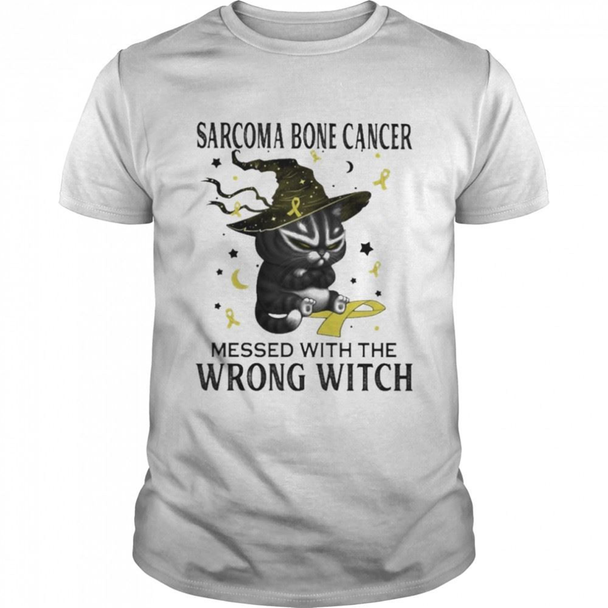 Black Cat Sarcoma Bone Cancer Messed With The Wrong Witch Halloween Shirt