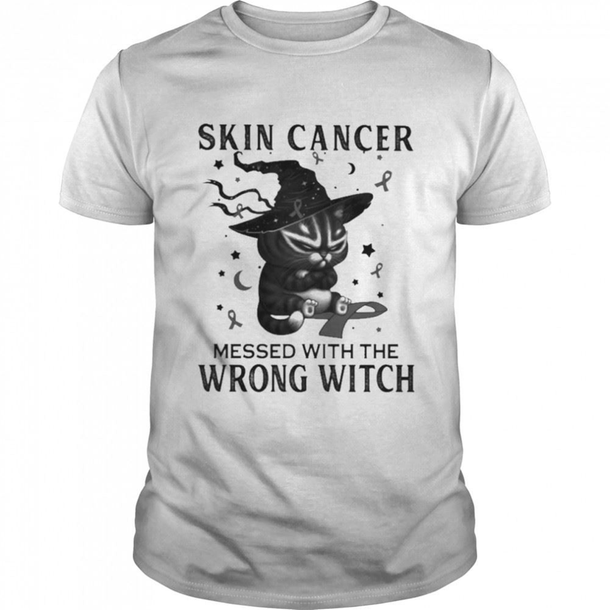 Black Cat Skin Cancer Messed With The Wrong Witch Halloween Shirt