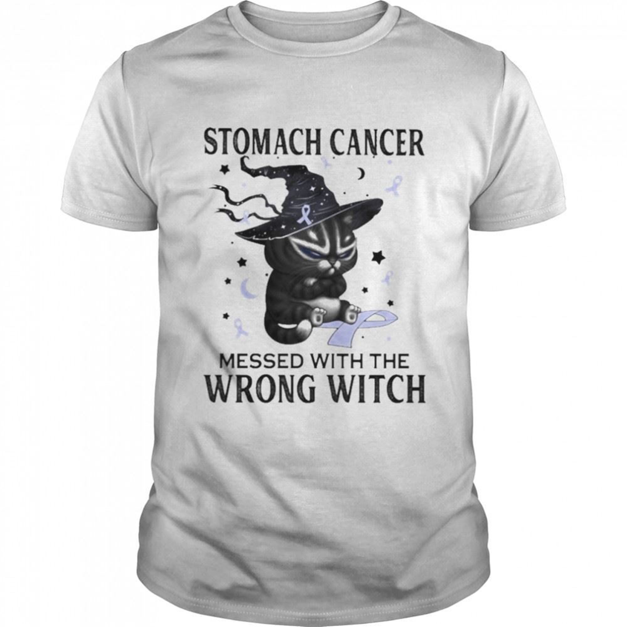 Black Cat Stomach Cancer Messed With The Wrong Witch Halloween Shirt