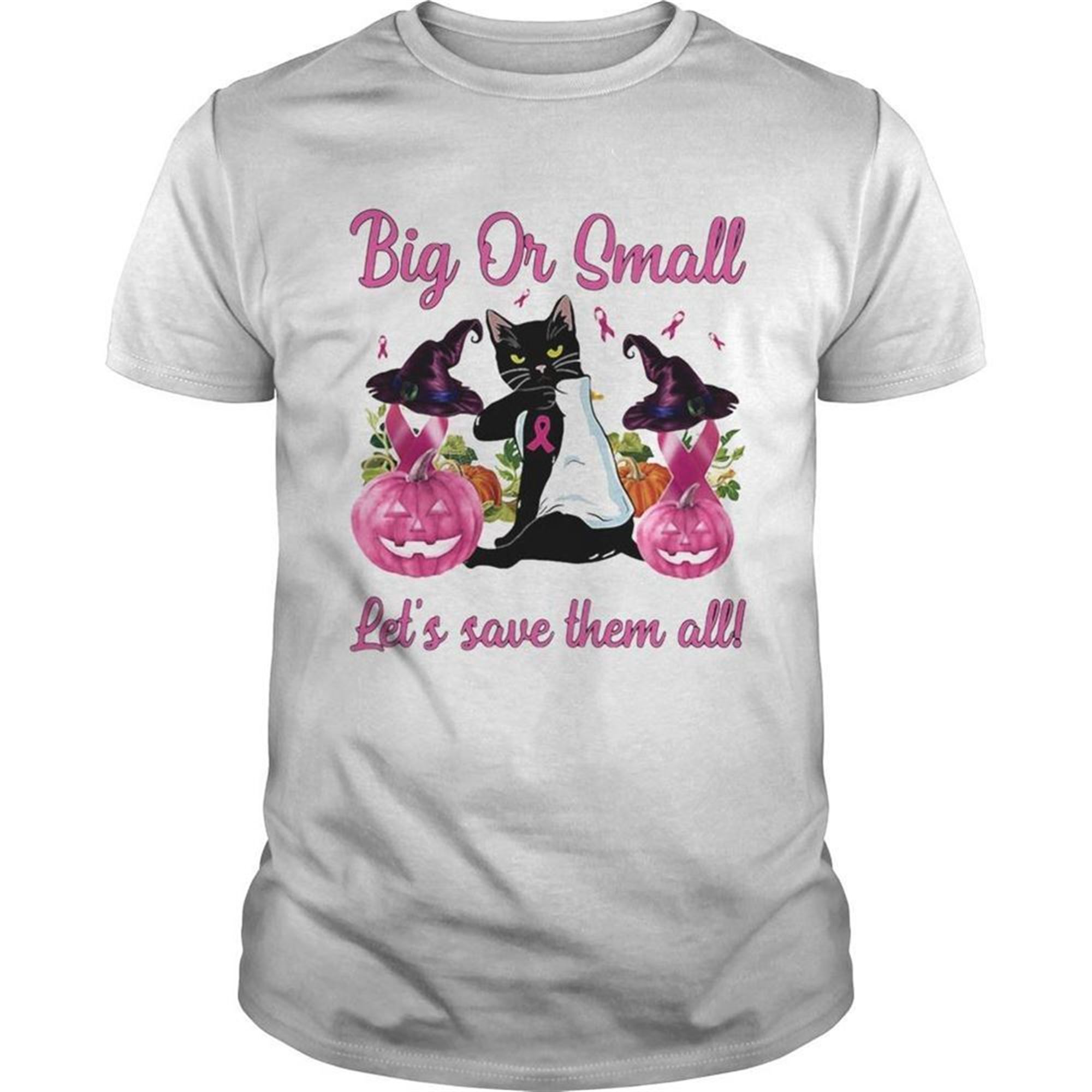 Black Cat Tattoo Breast Cancer Awareness Witch Big Or Small Lets Save Them All Halloween Shirt
