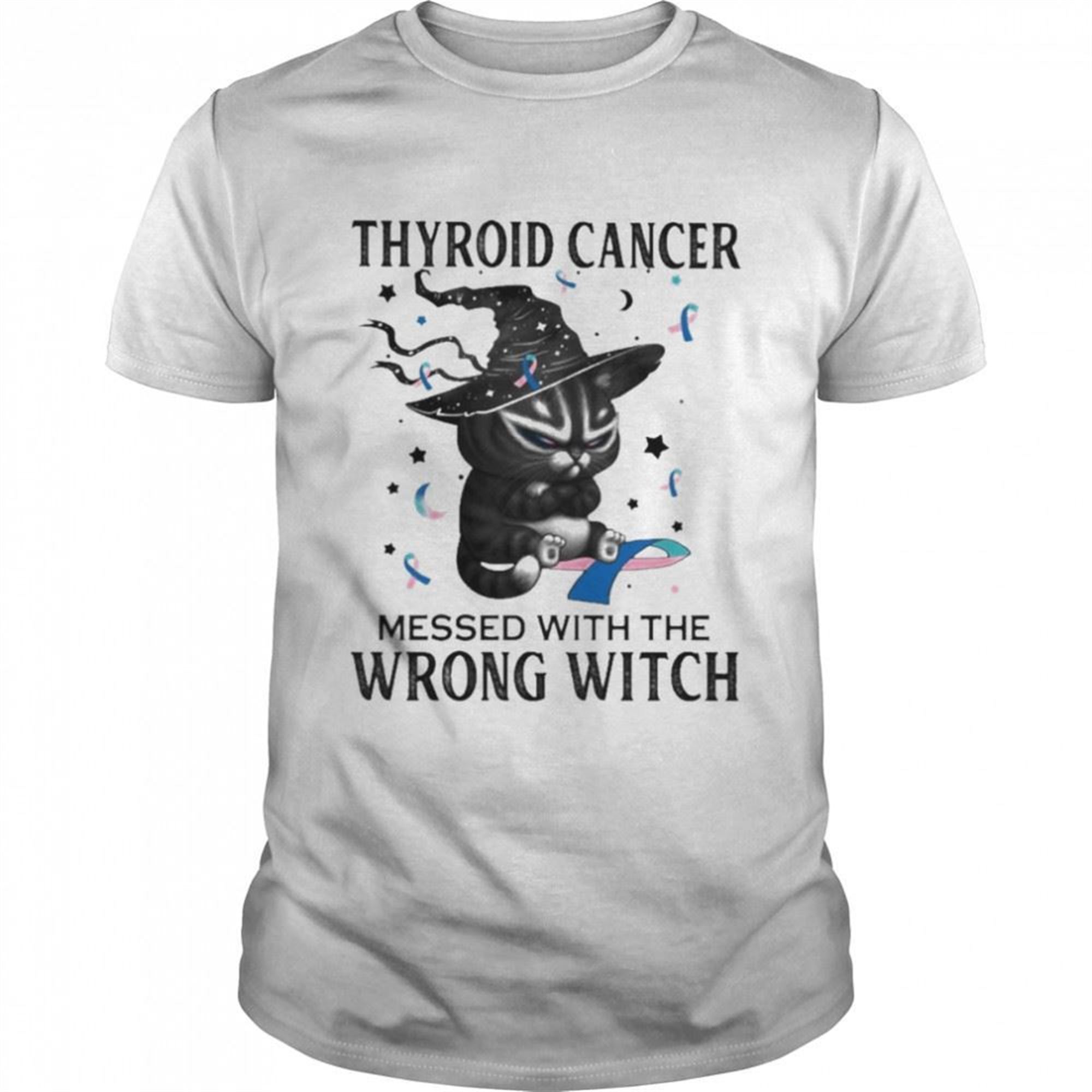 Black Cat Thyroid Cancer Messed With The Wrong Witch Halloween Shirt