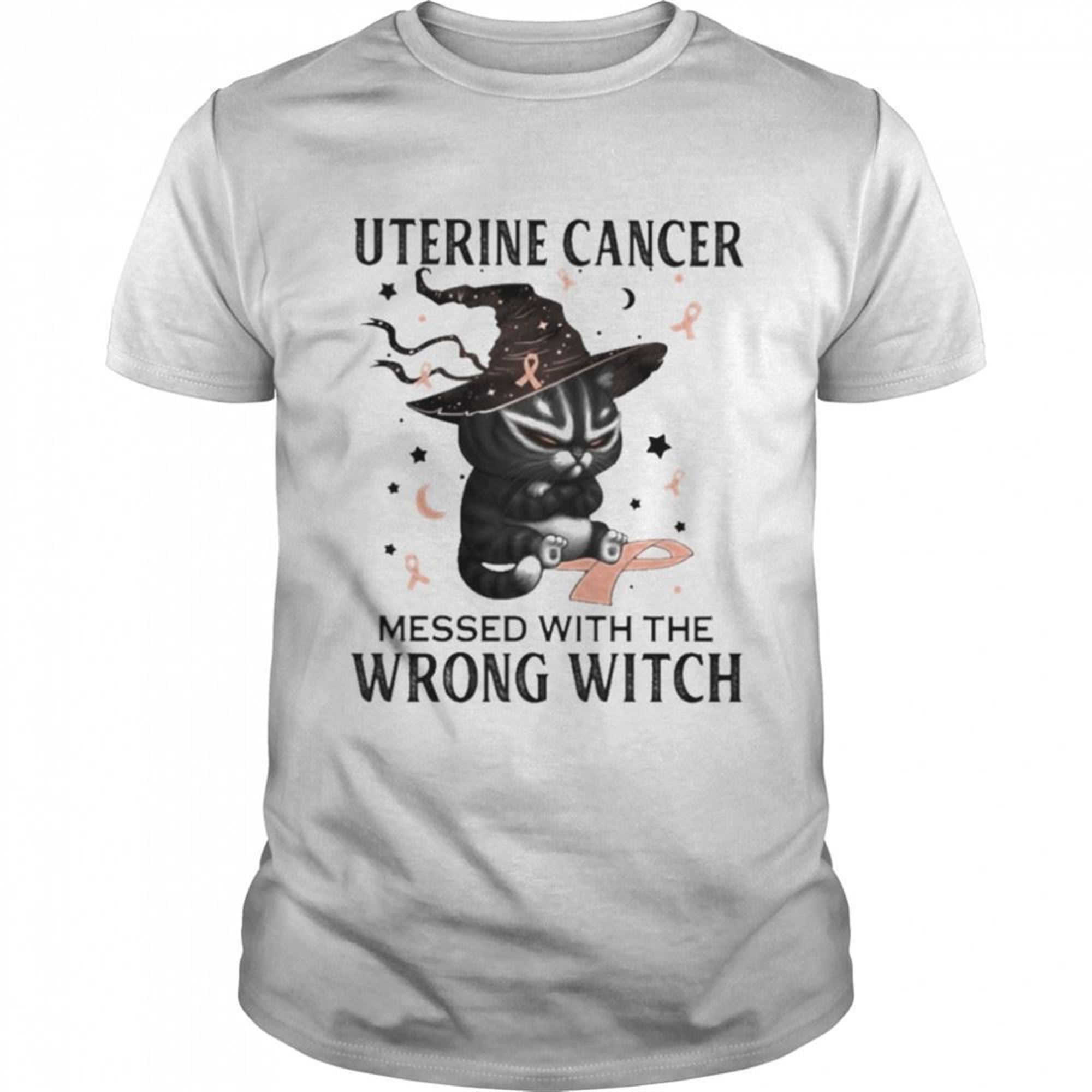 Black Cat Uterine Cancer Messed With The Wrong Witch Halloween Shirt