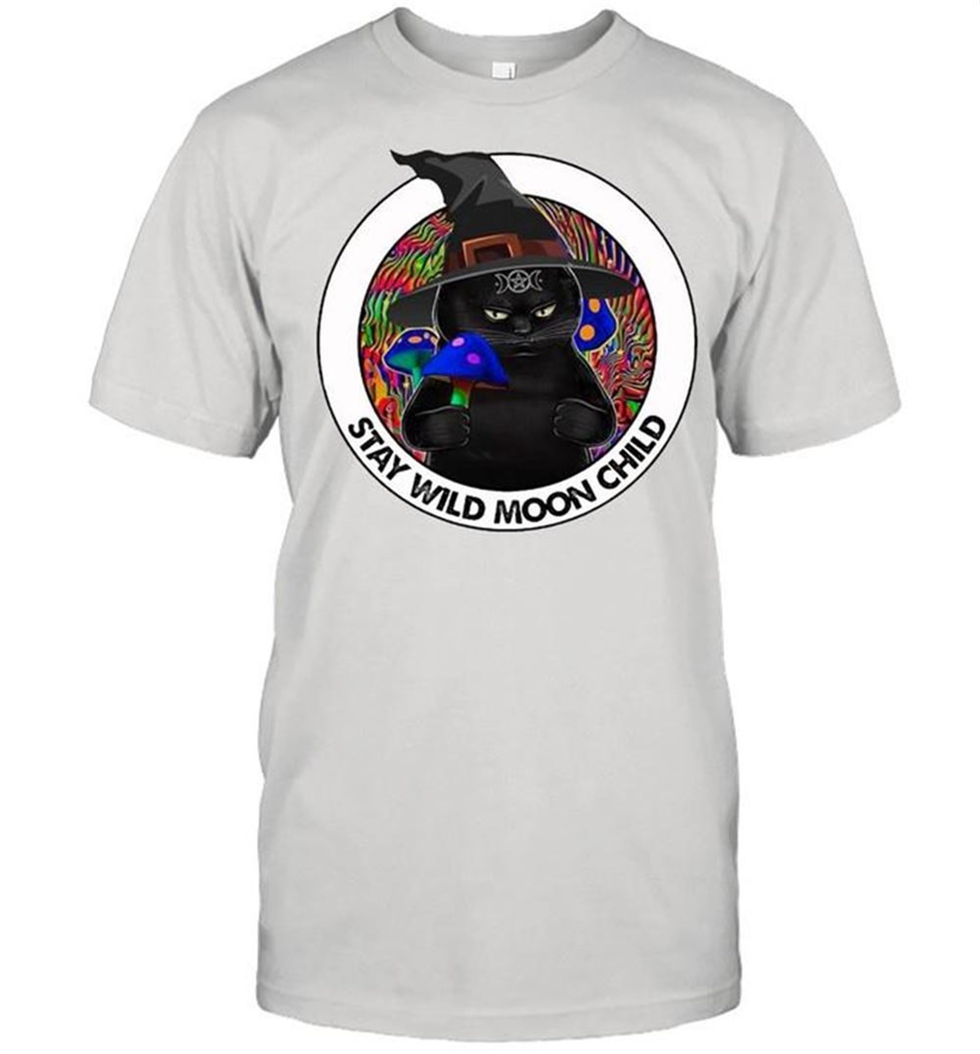 Black Cat Wicca Stay Wild Moon Child Mushroom Witch Shirt Funny Halloween Shirt