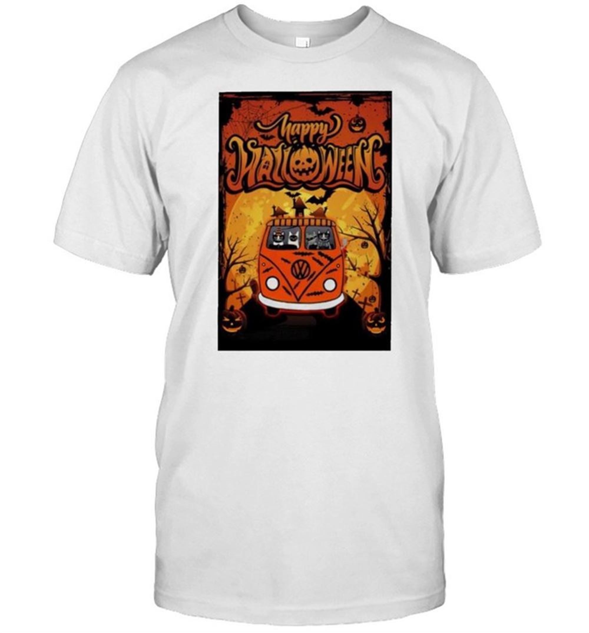Cat Hippie Car Happy Halloween Shirt