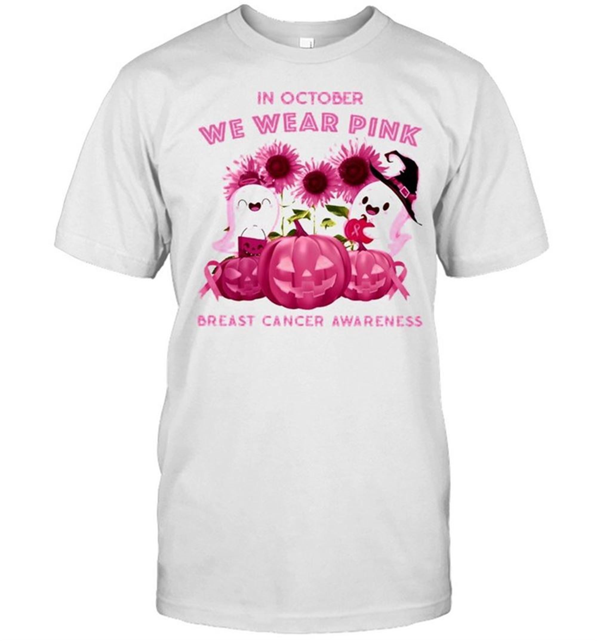 Ghost Pumpkin In October We Wear Pink Breast Cancer Awareness Halloween T-shirt