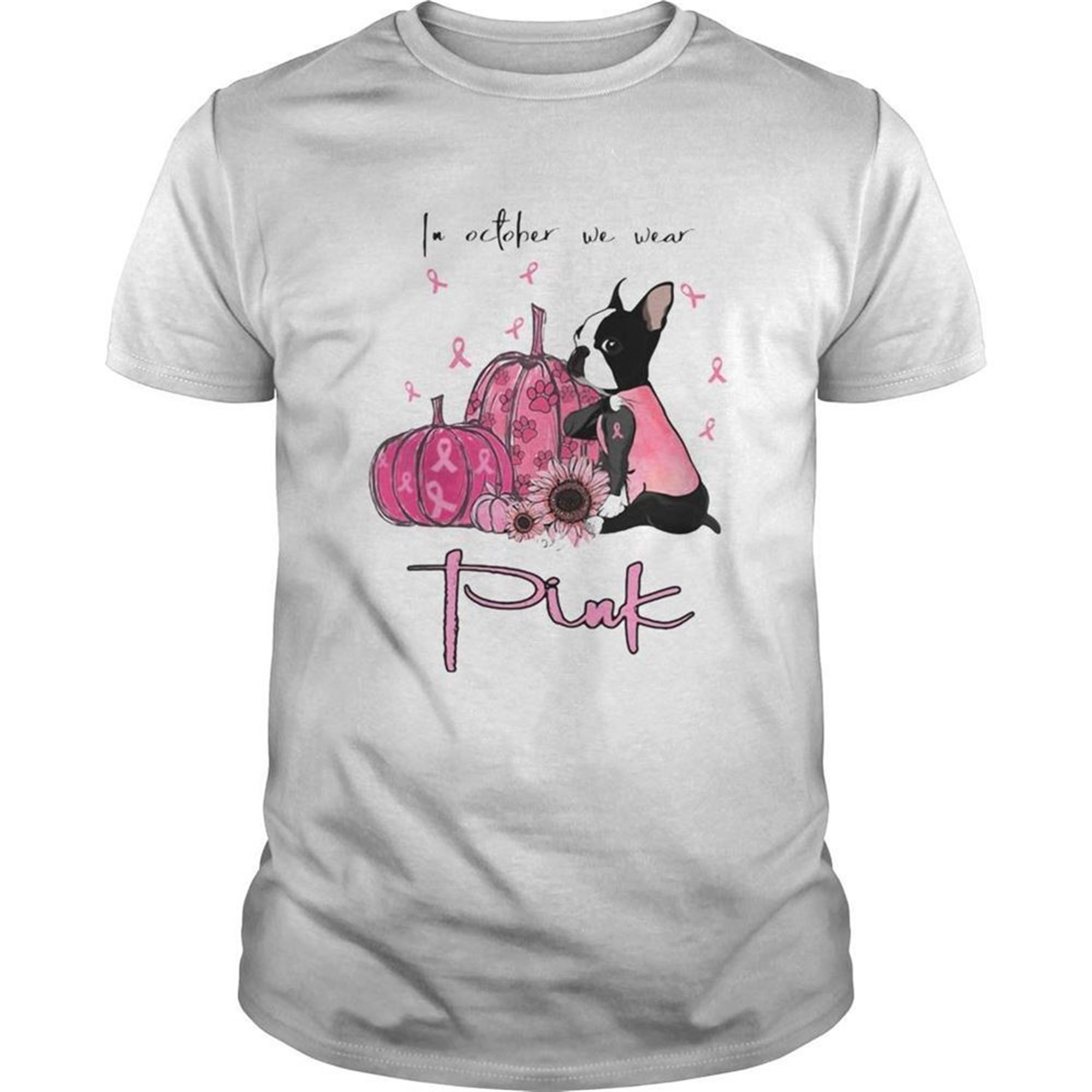 Halloween Chihuahua In October We Wear Pink Sunflower Pumpkins And Cancer Awareness Shirt