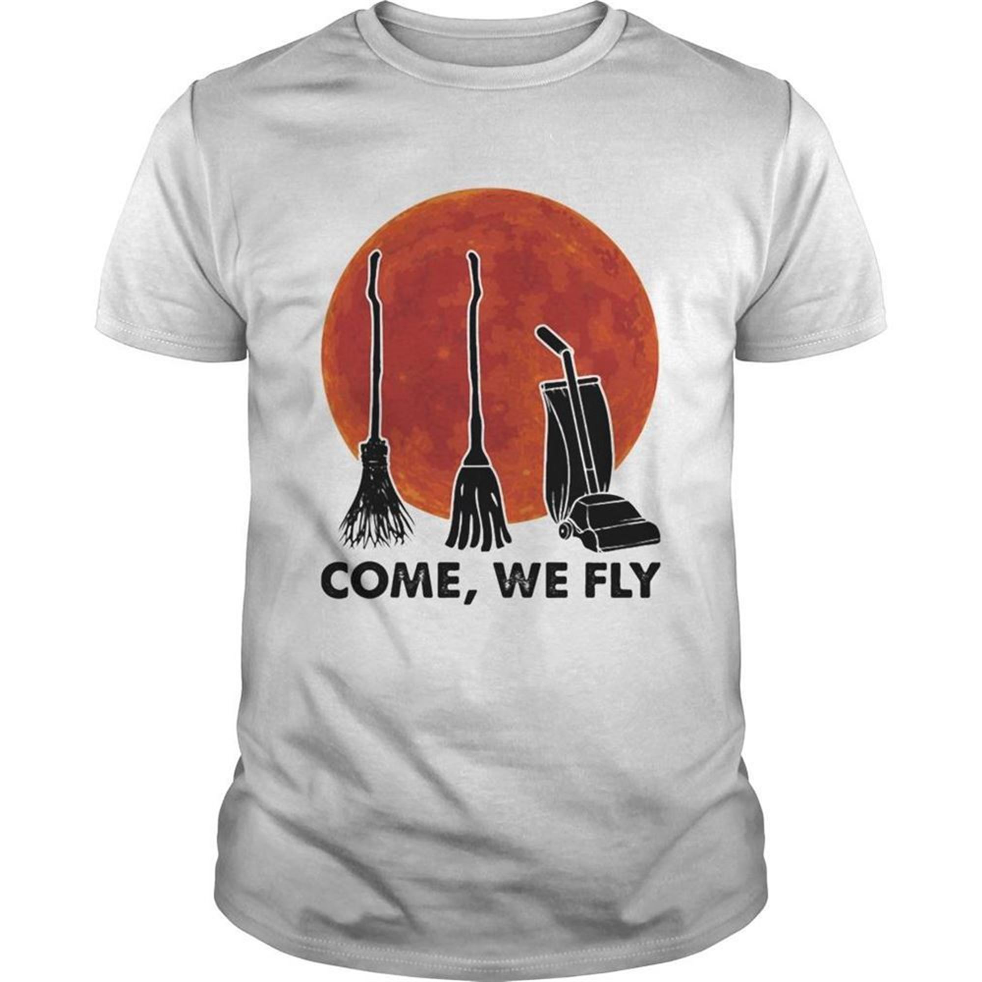 Halloween Come We Fly Broomstick Vacuum Cleaner Sunset Shirt