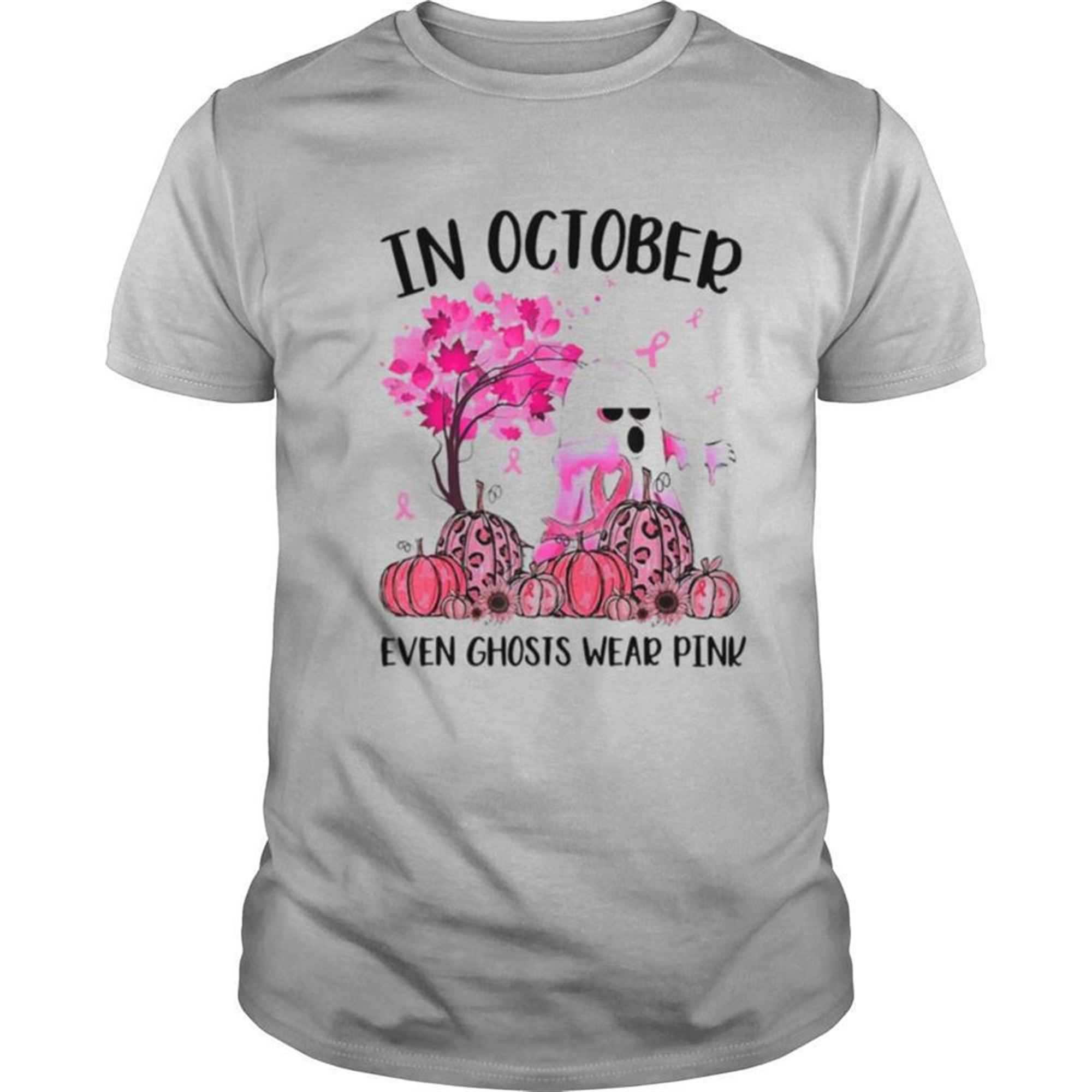 Halloween In October Even Ghost Wear Pink Ribbon Boos Shirt