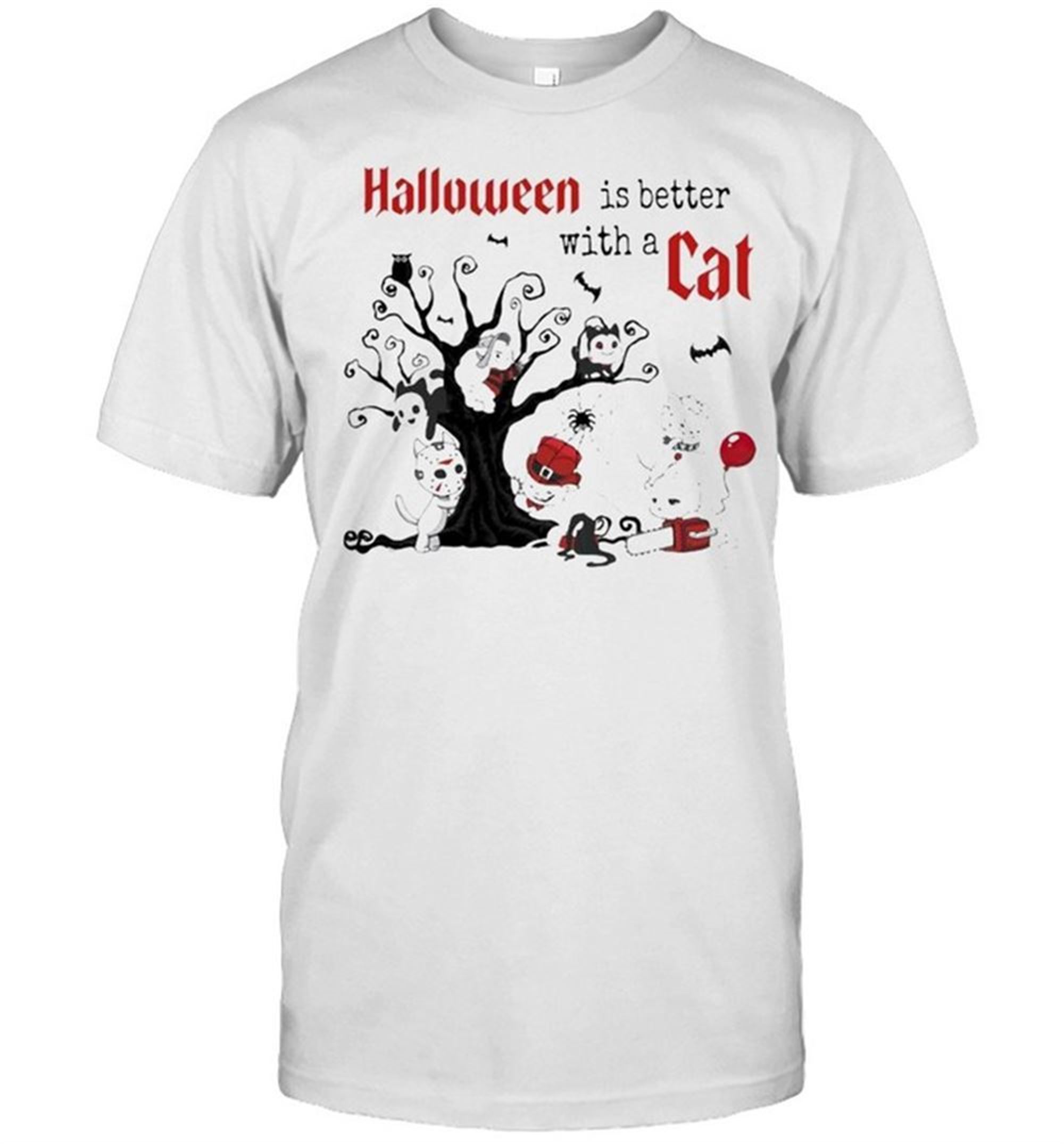 Halloween Is Better With A Cats Horror Characters On Tree Shirt