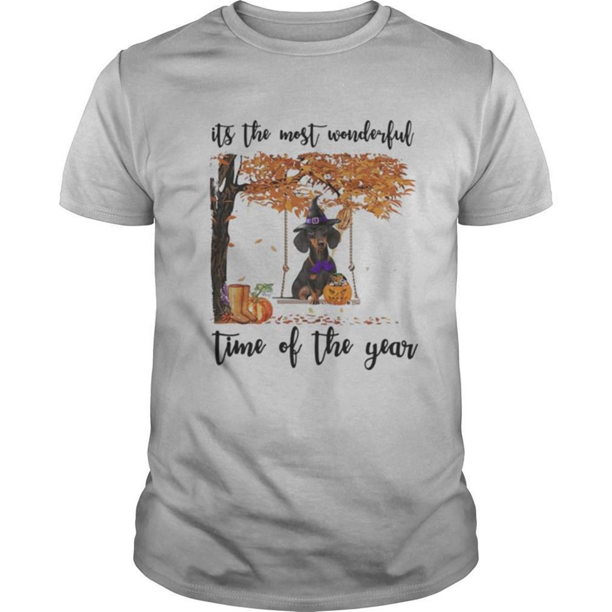 Halloween Witch Dachshund Its The Most Wonderful Time Of The Year Leaves Tree Shirt