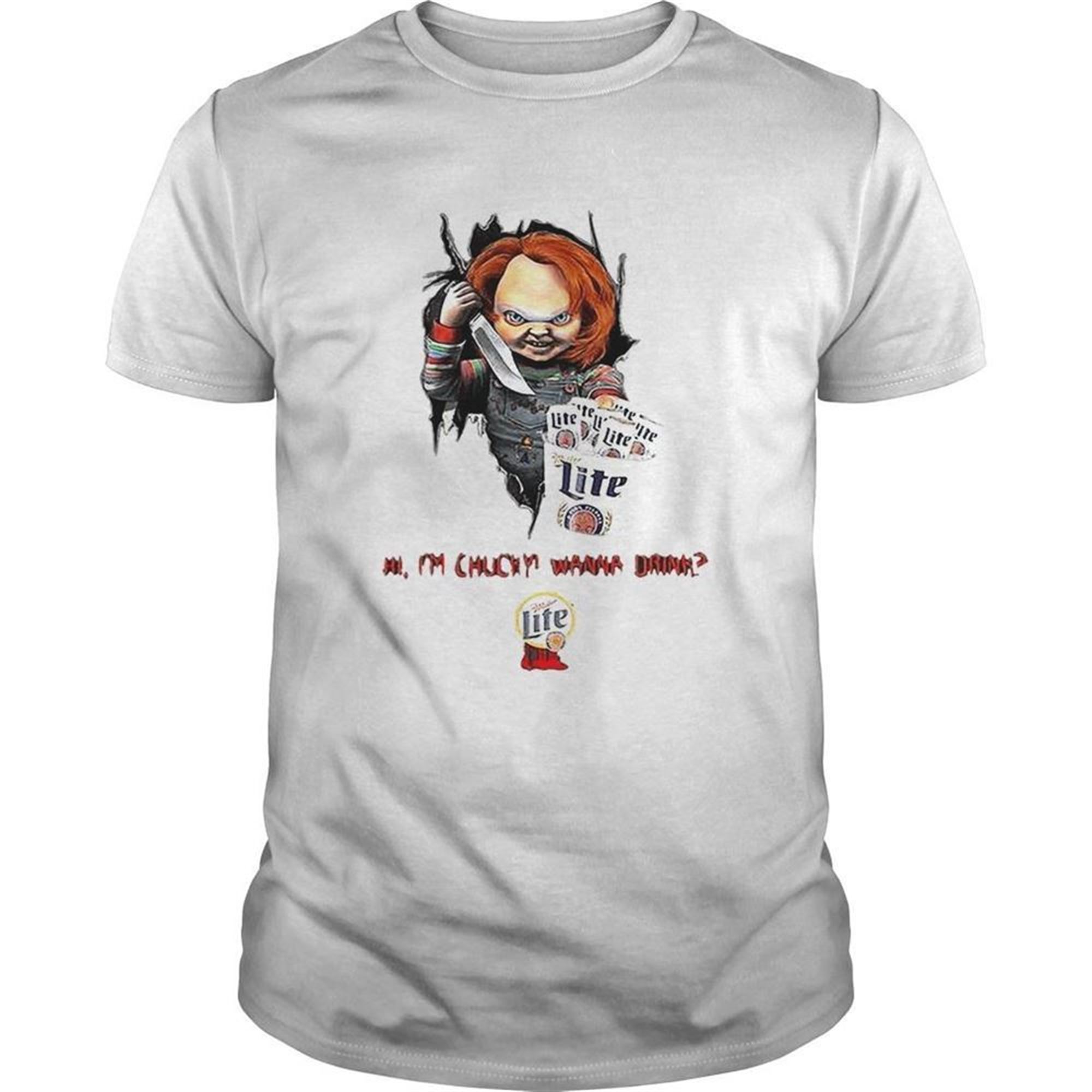 Hi Im Chucky Wanna Drink Miller Lite Halloween Shirt