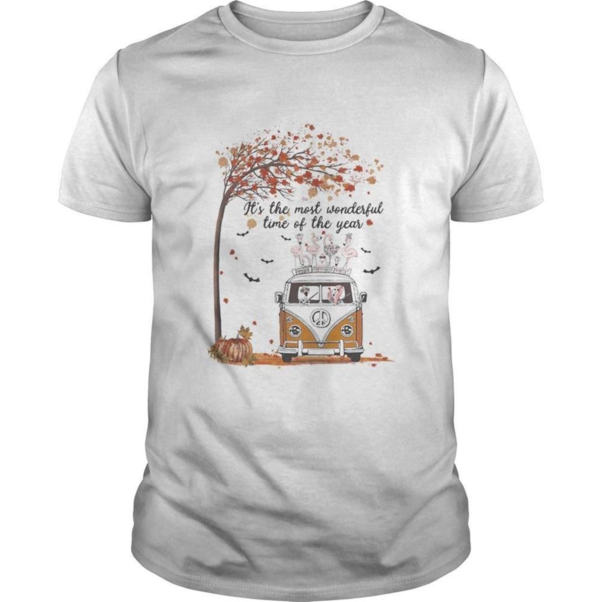 Hippie Car Flamingoes Its The Most Wonderful Time Of The Year Halloween Autumn Shirt