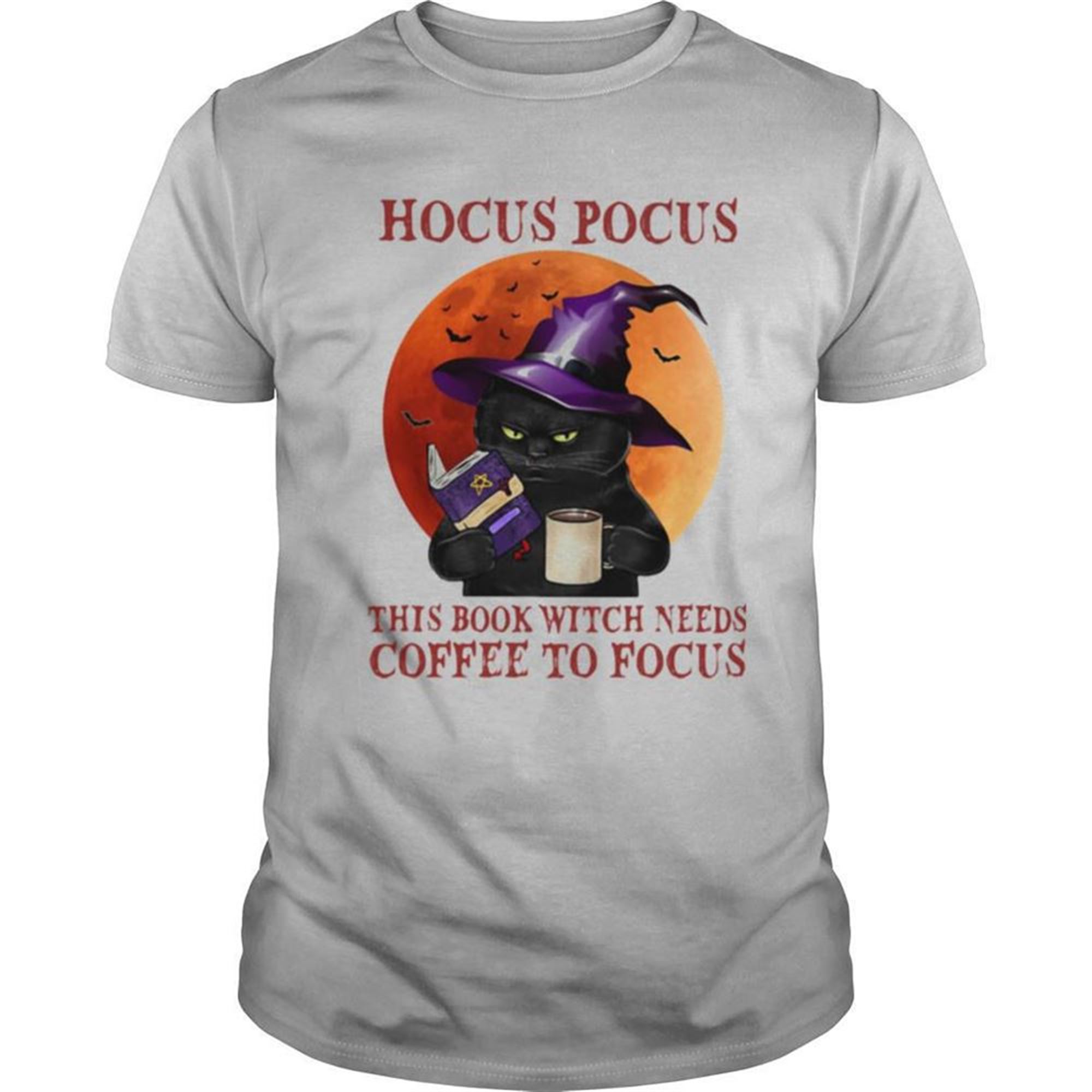Hocus Pocus This Book Witch Needs Coffee To Focus Cat Witch Moon Halloween Shirt