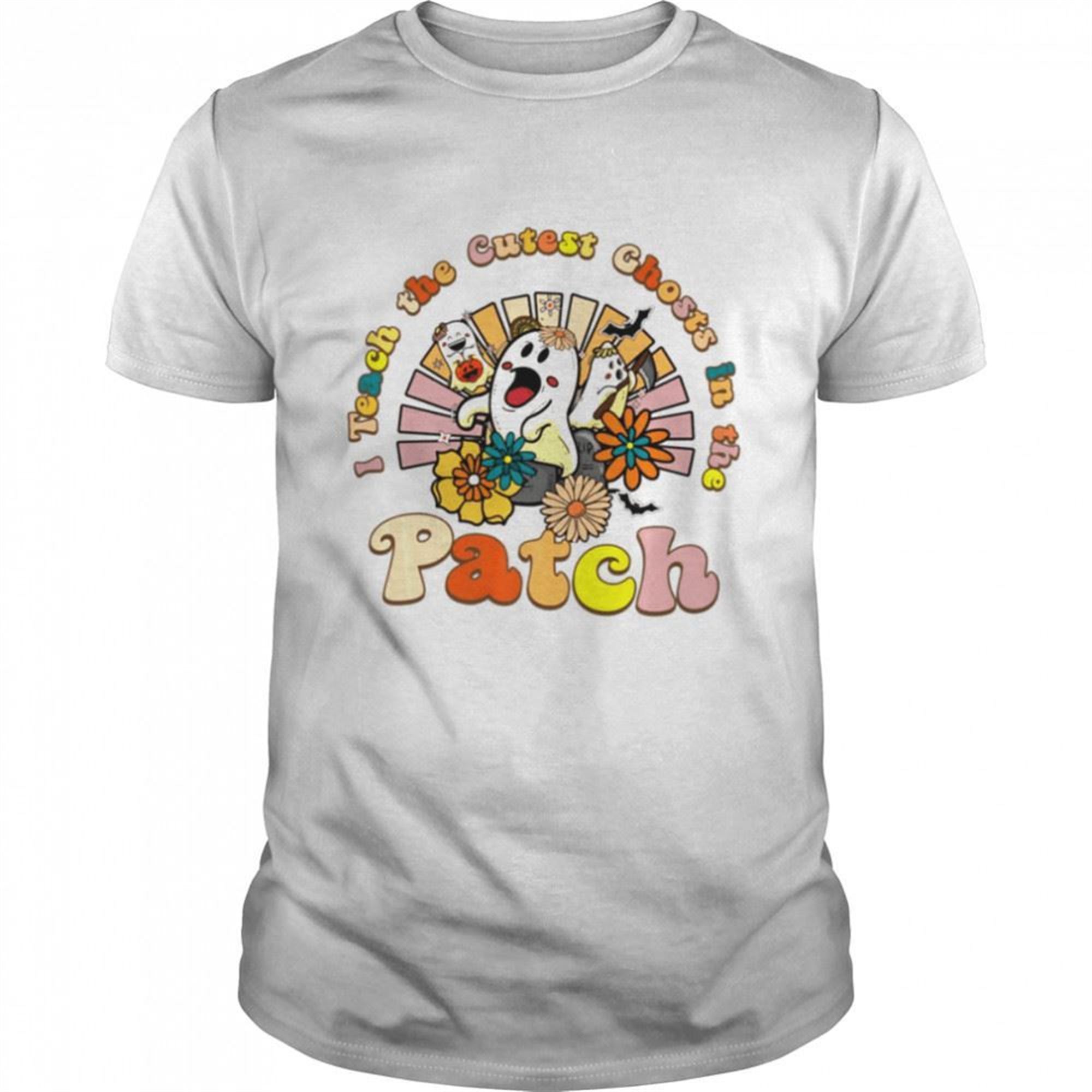 I Teach The Cutest Ghosts Retro Groovy Teacher Halloween Outfit Shirt