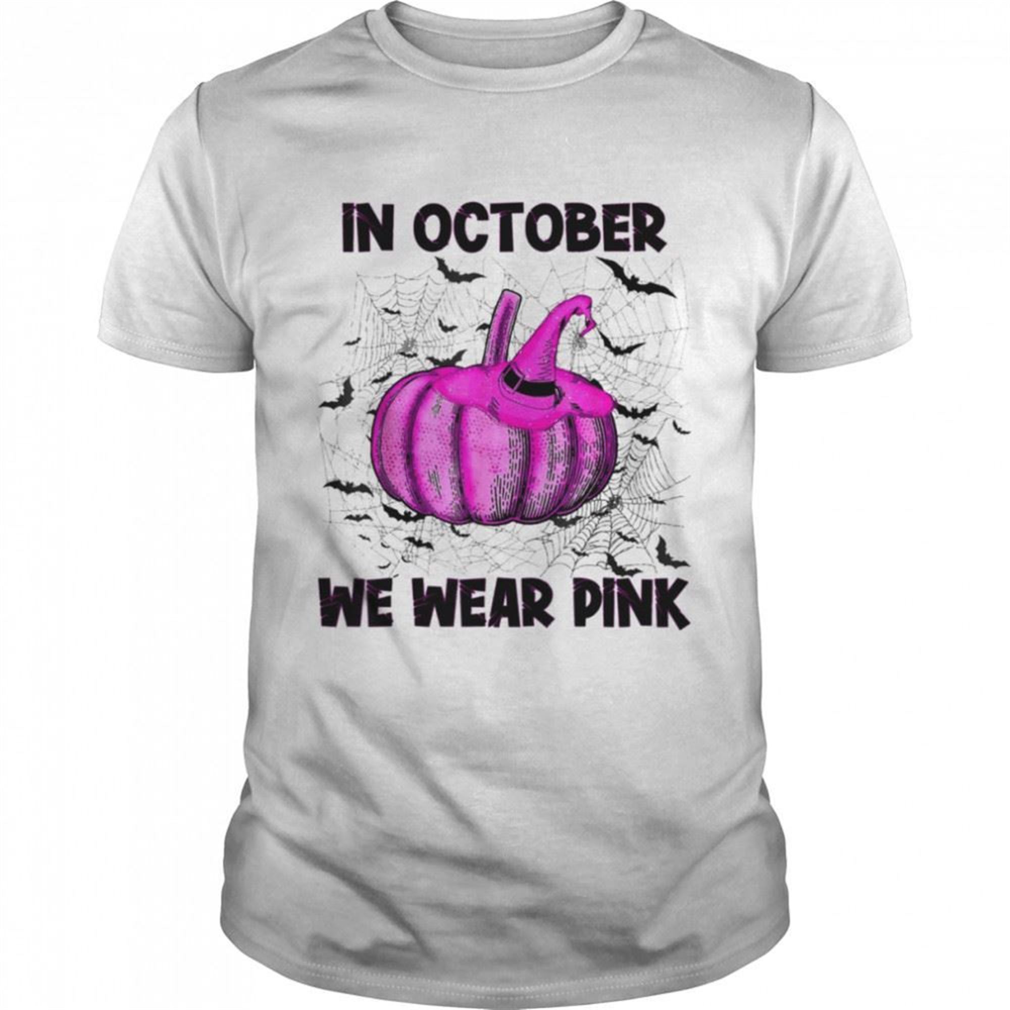 In October We Wear Pink Pumpkin Buffalo Plaid Halloween T-shirt