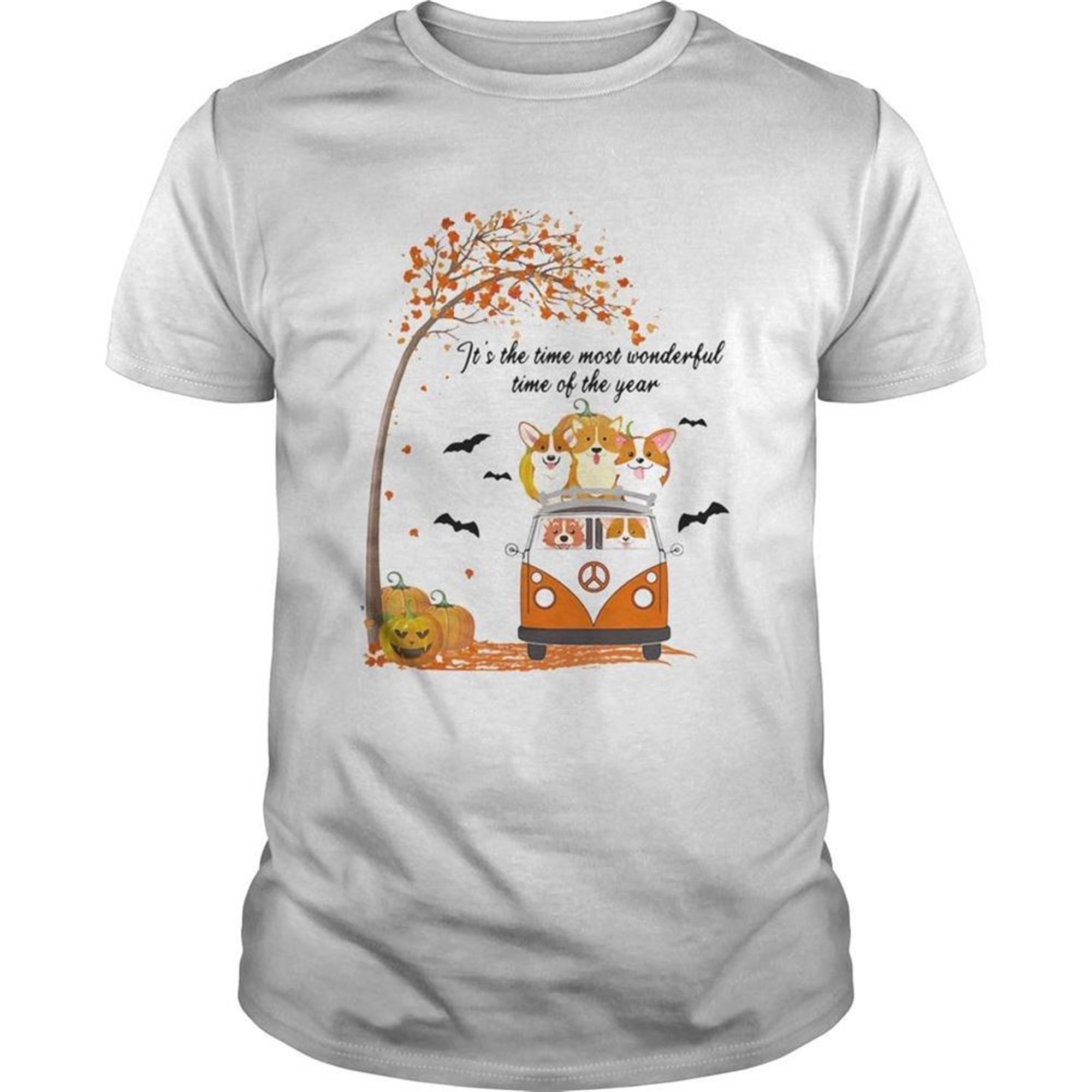 Its The Time Most Wonderful Time Of The Year Peace Bus Corgi Pumpkin Halloween Shirt