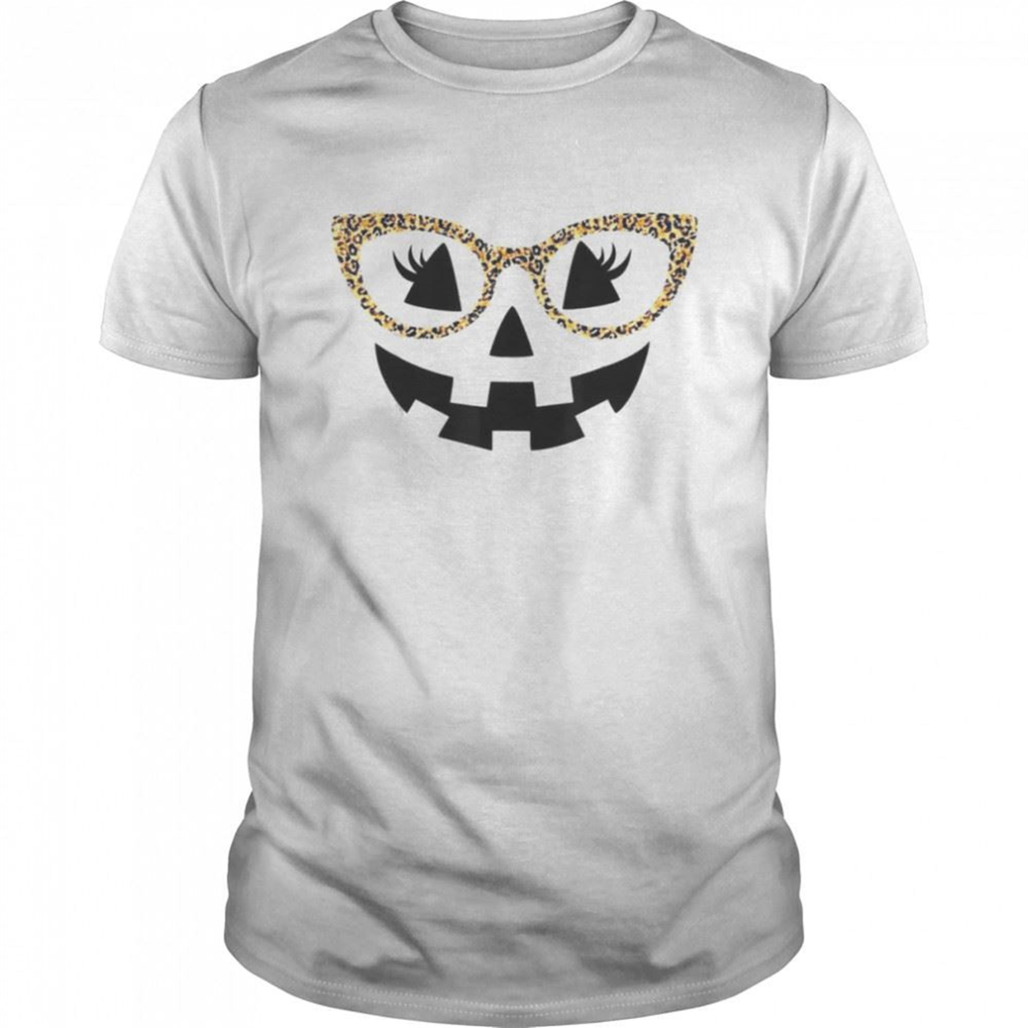 Jack O Lantern Face Pumpkin Halloween Leopard Print Glasses T-shirt