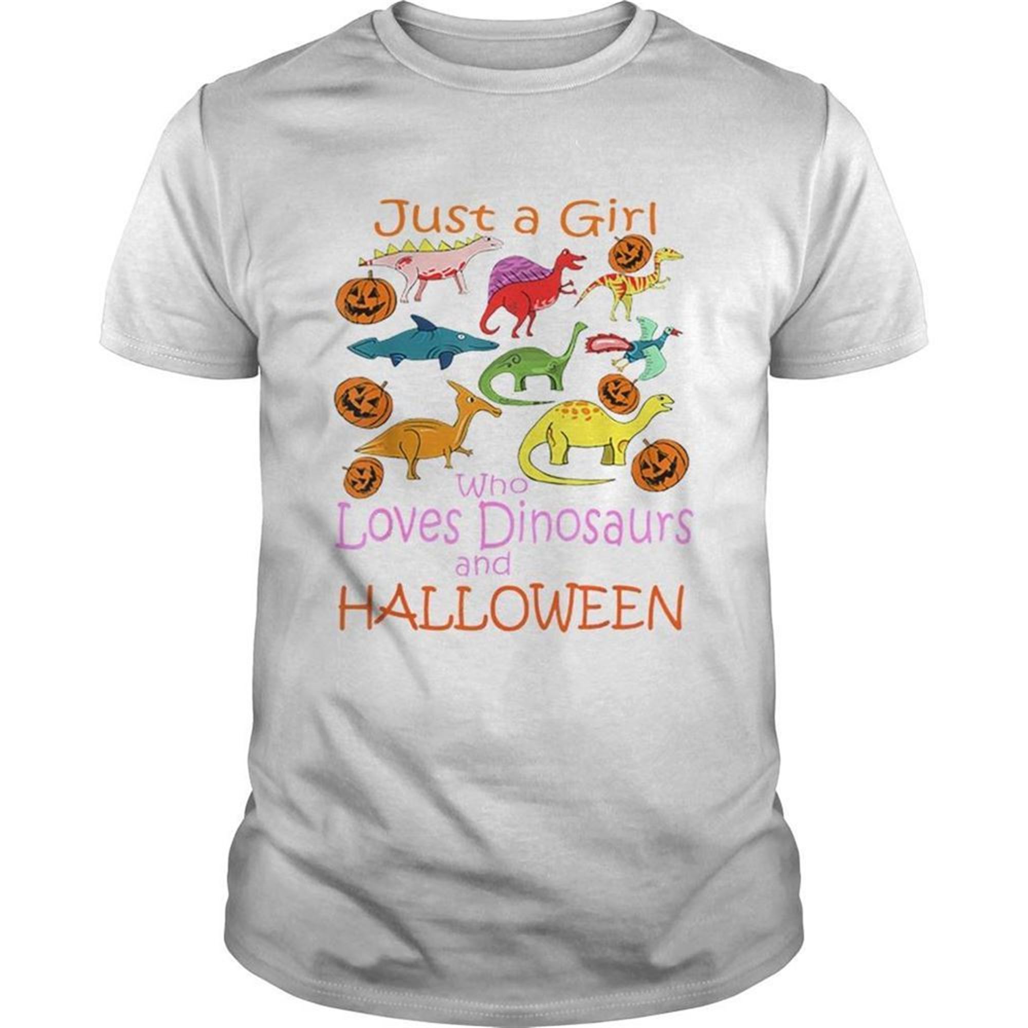 Just Girl Who Loves Dinosaurs And Halloween Pumpkin Shirt