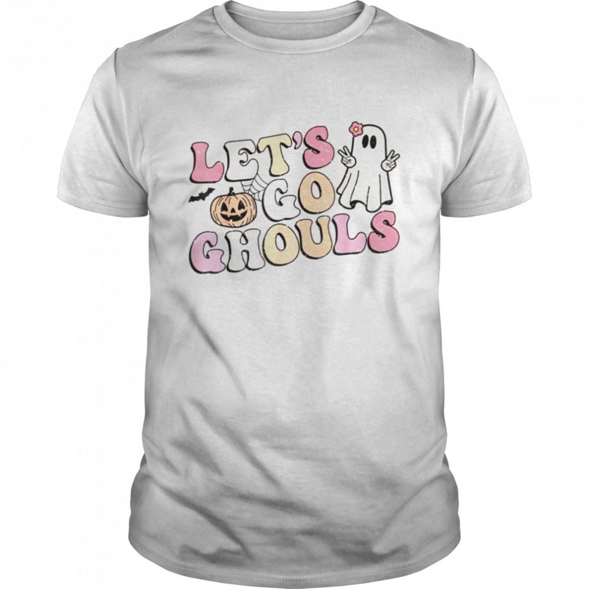 Lets Go Ghouls Halloween Retro Ghost Pumpkin Women Girls T-shirt