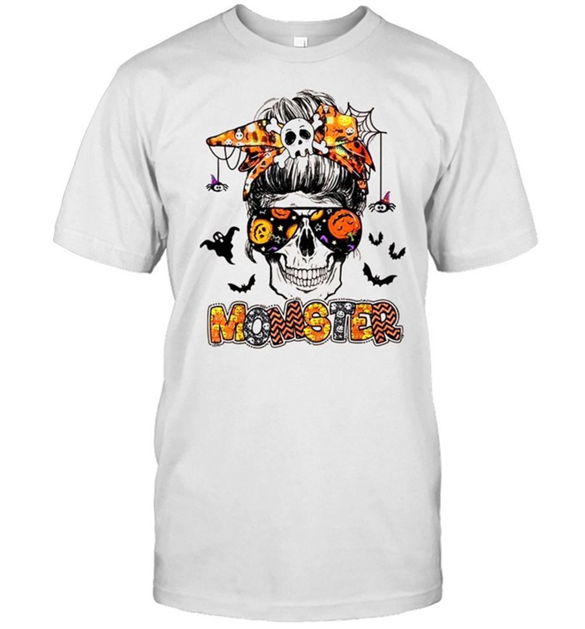 Momster Halloween Costume Skull Mom Messy Hair Bun Monster Shirt