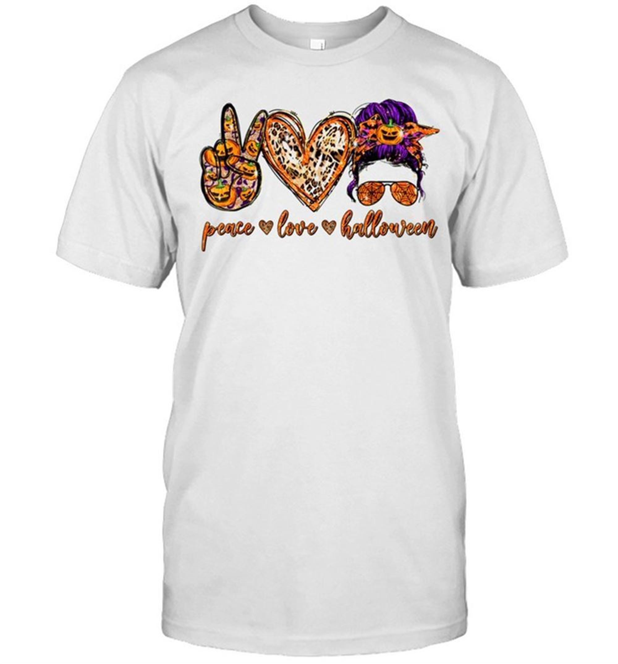 Peace Love Halloween Messy Bun Sunglasses Costume Shirt