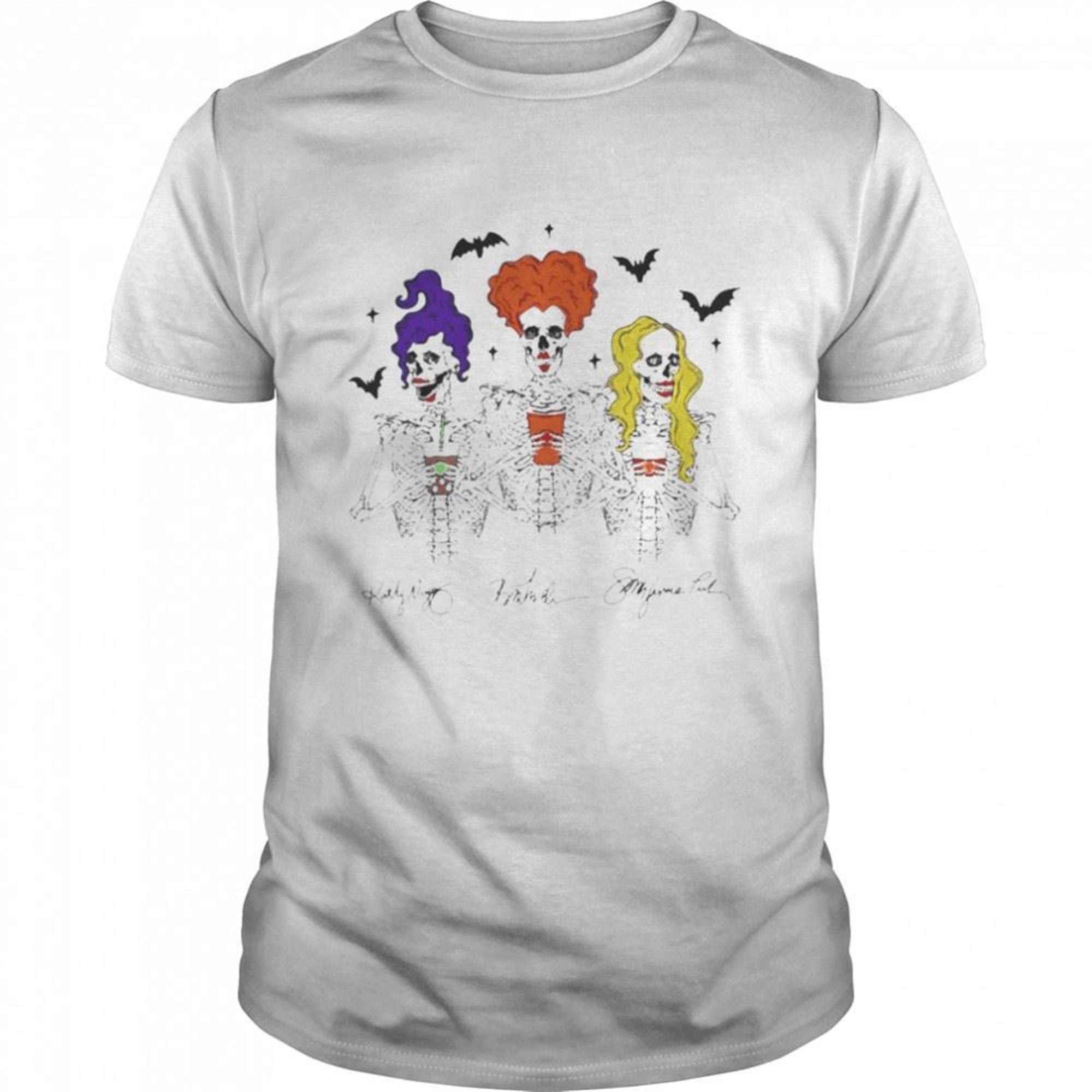 Skeleton Hocus Pocus Drink Coffee Signatures Halloween Shirt