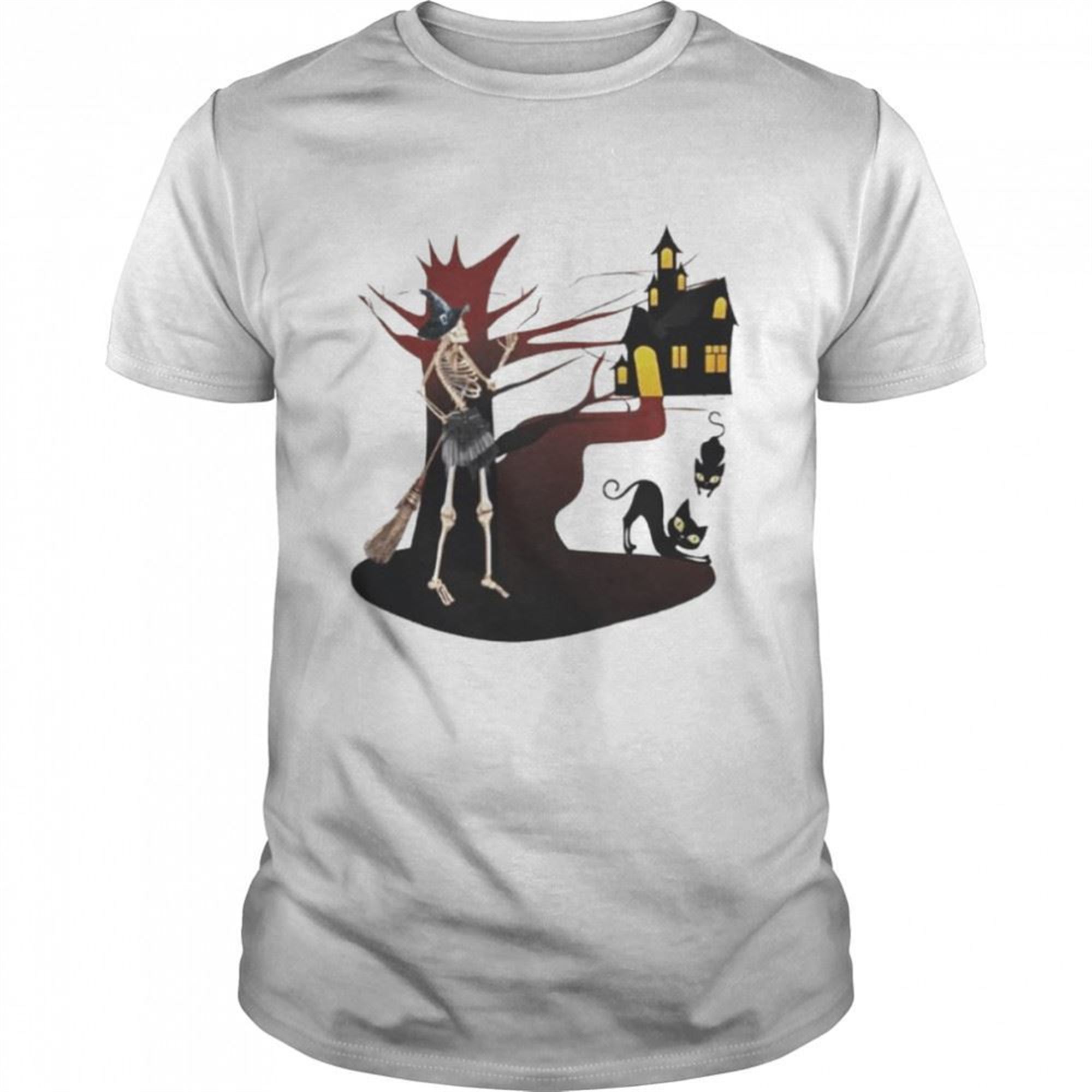 Skeleton Witch Halloween Black Cat In Spooky Shirt
