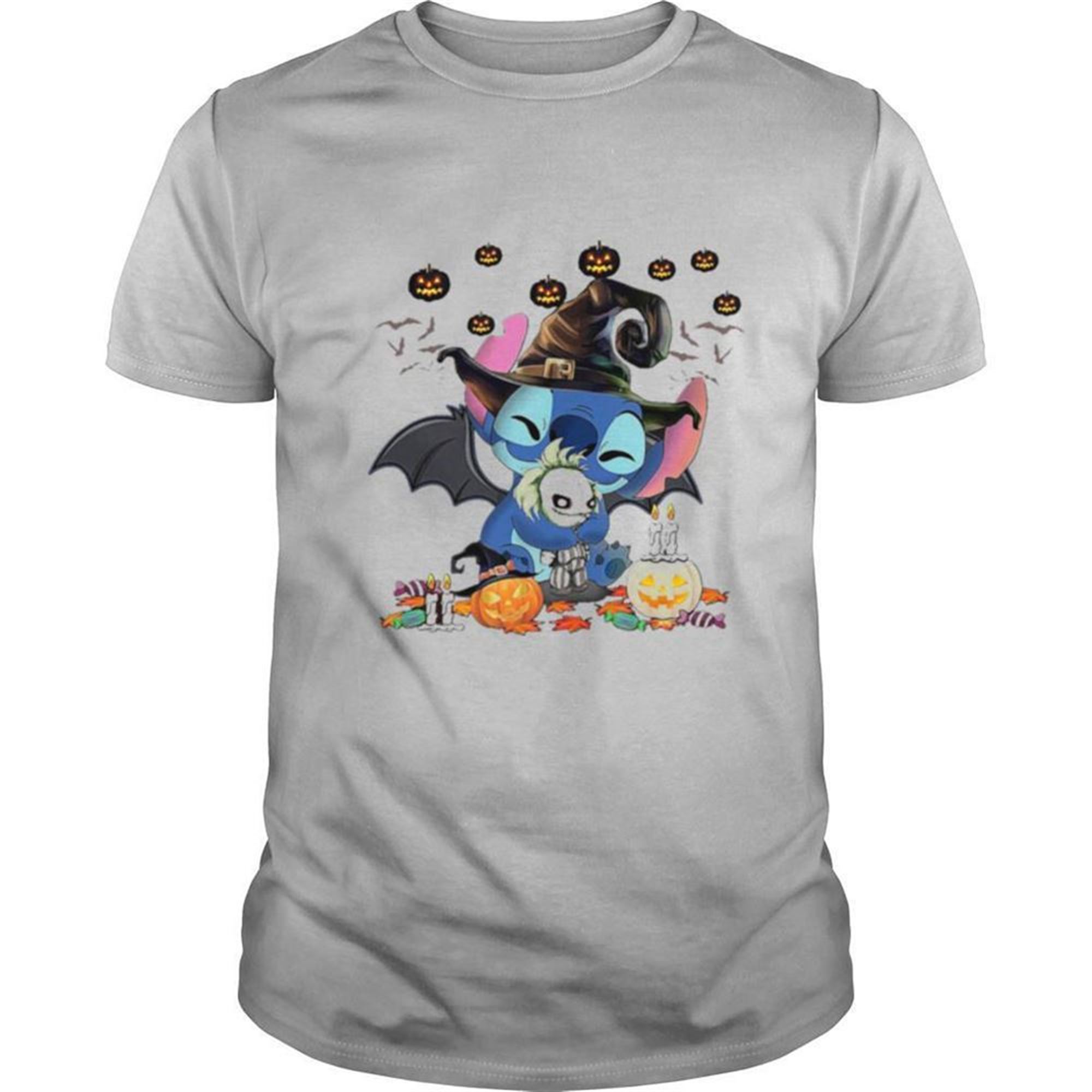 Stitch Witch Hug Jack Skellington Halloween Pumpkin Shirt