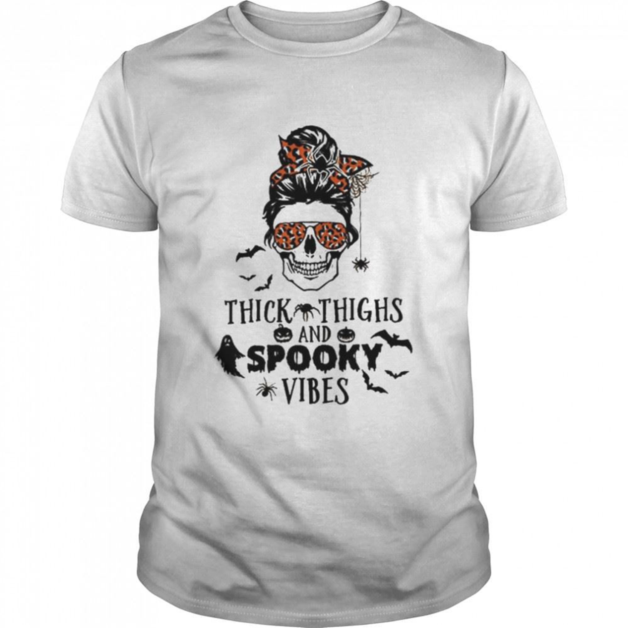 Thick Thighs And Spooky Vibes Messy Bun Spooky Halloween Shirt