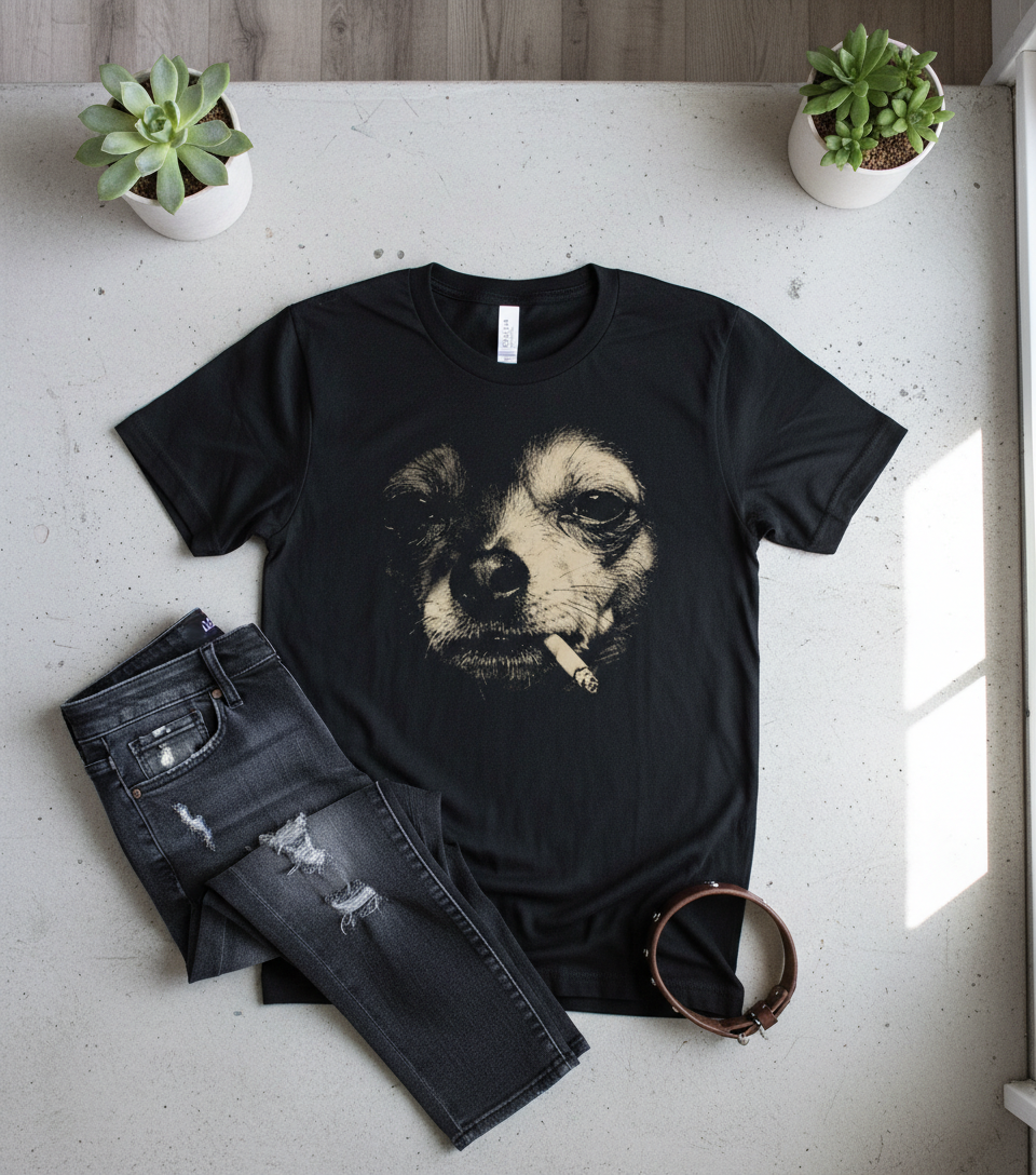 Vintage Smoking Chihuahua T-Shirt | Edgy Grunge Dog Graphic Tee | Funny Meme Y2K Style Shirt | Gift for Dog Lovers